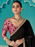 Incredible Black Sequins Embroidered Tissue Silk Party Wear Saree With Blouse