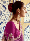 Fantastic Purple Thread Embroidered Organza Engagement Wear Saree