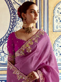 Fantastic Purple Thread Embroidered Organza Engagement Wear Saree