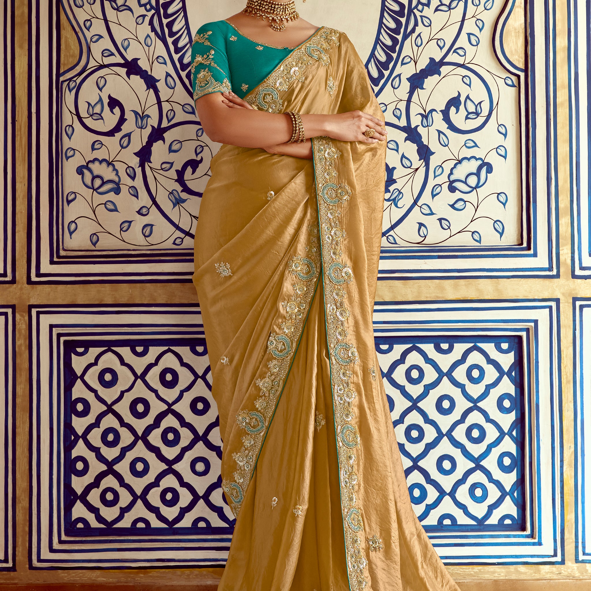 Astonishing Mustered Yellow Organza Silk Bridal Saree With Blouse