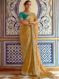 Astonishing Mustered Yellow Organza Silk Bridal Saree With Blouse
