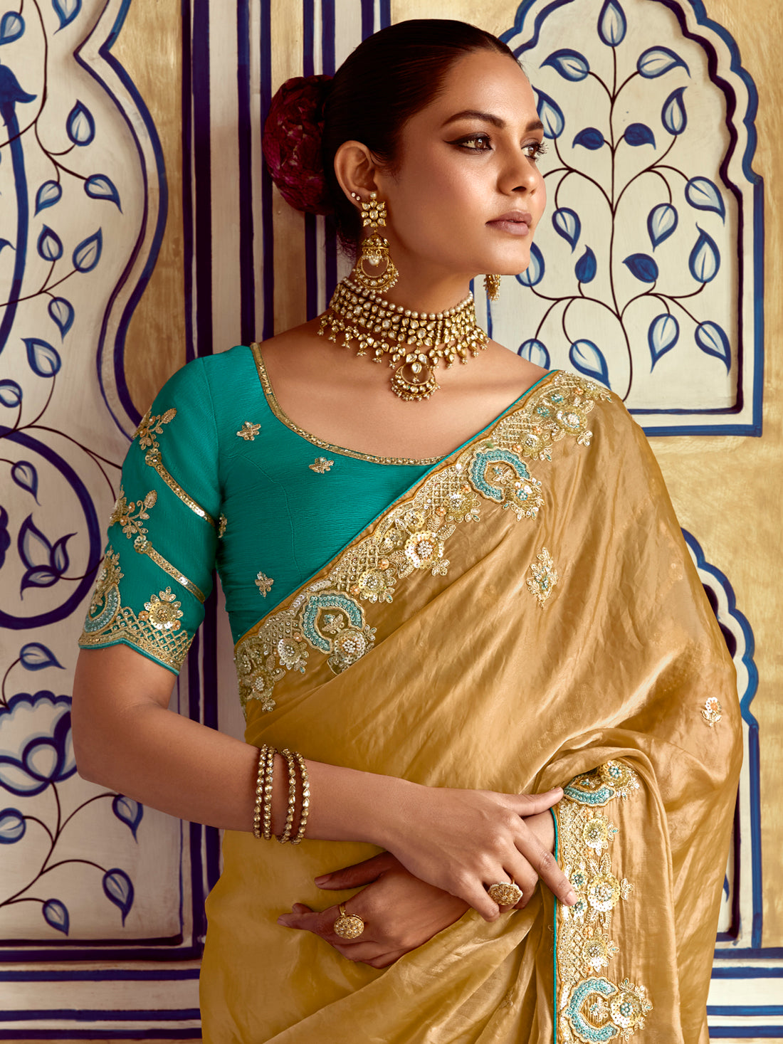 Astonishing Mustered Yellow Organza Silk Bridal Saree With Blouse