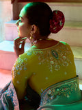 Wonderful Teal Blue Border Work Organza Silk Festive Wear Saree With Blouse
