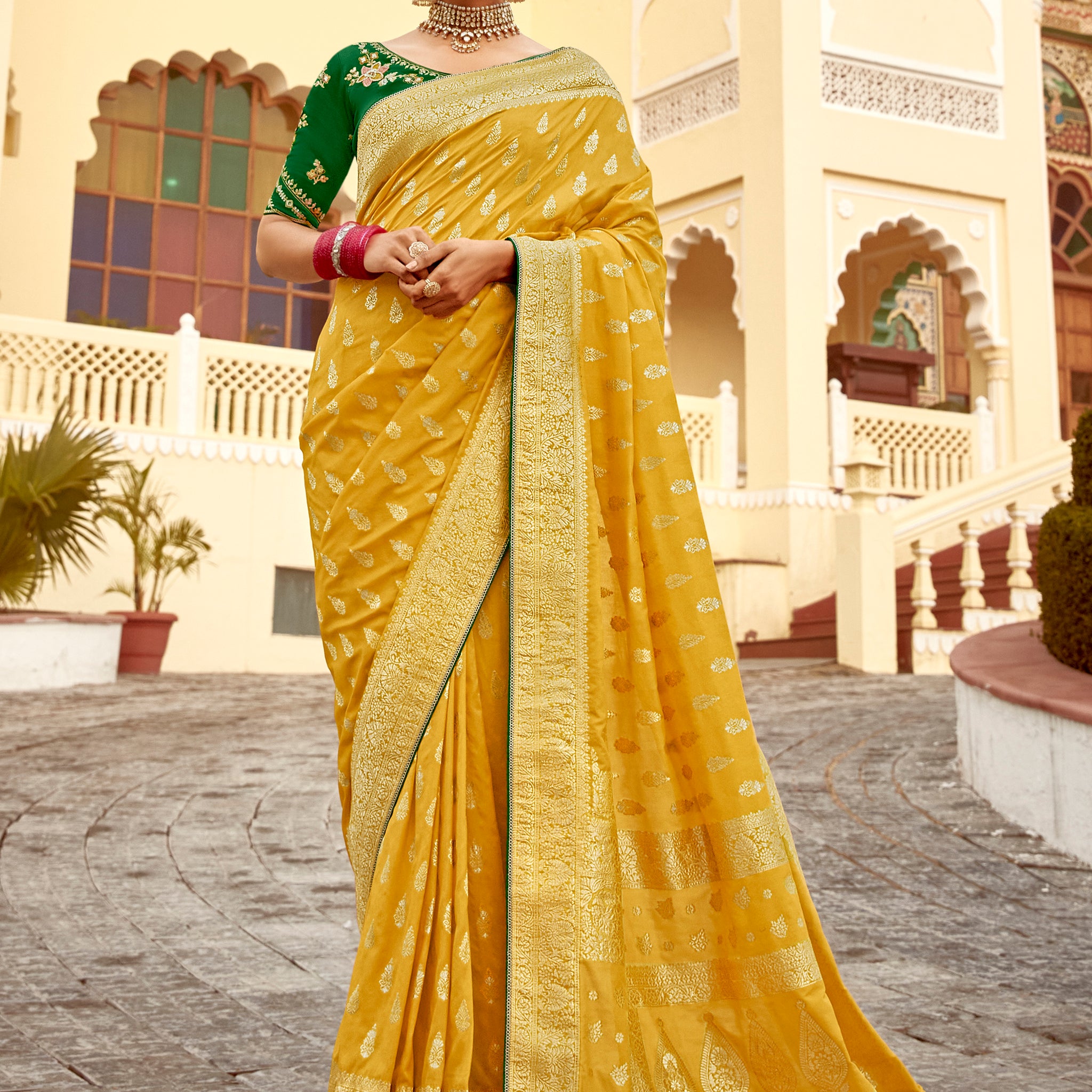 Outstanding Yellow Zari Weaving Dola Silk Haldi Wear Saree