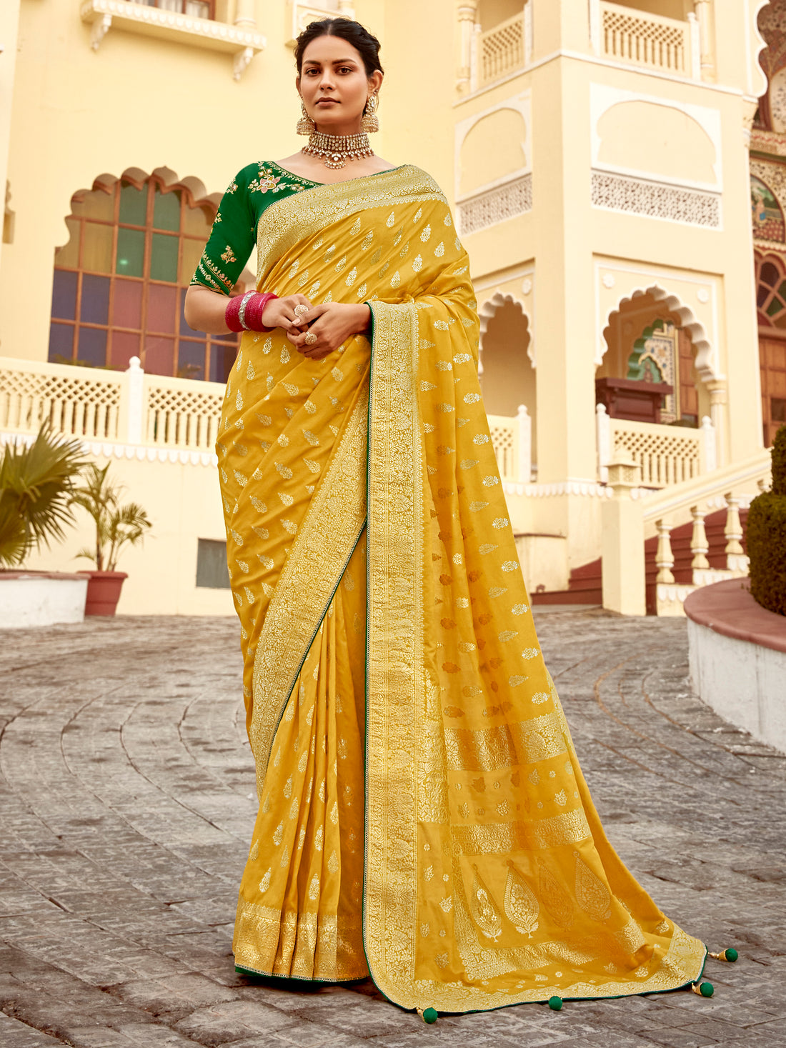 Outstanding Yellow Zari Weaving Dola Silk Haldi Wear Saree
