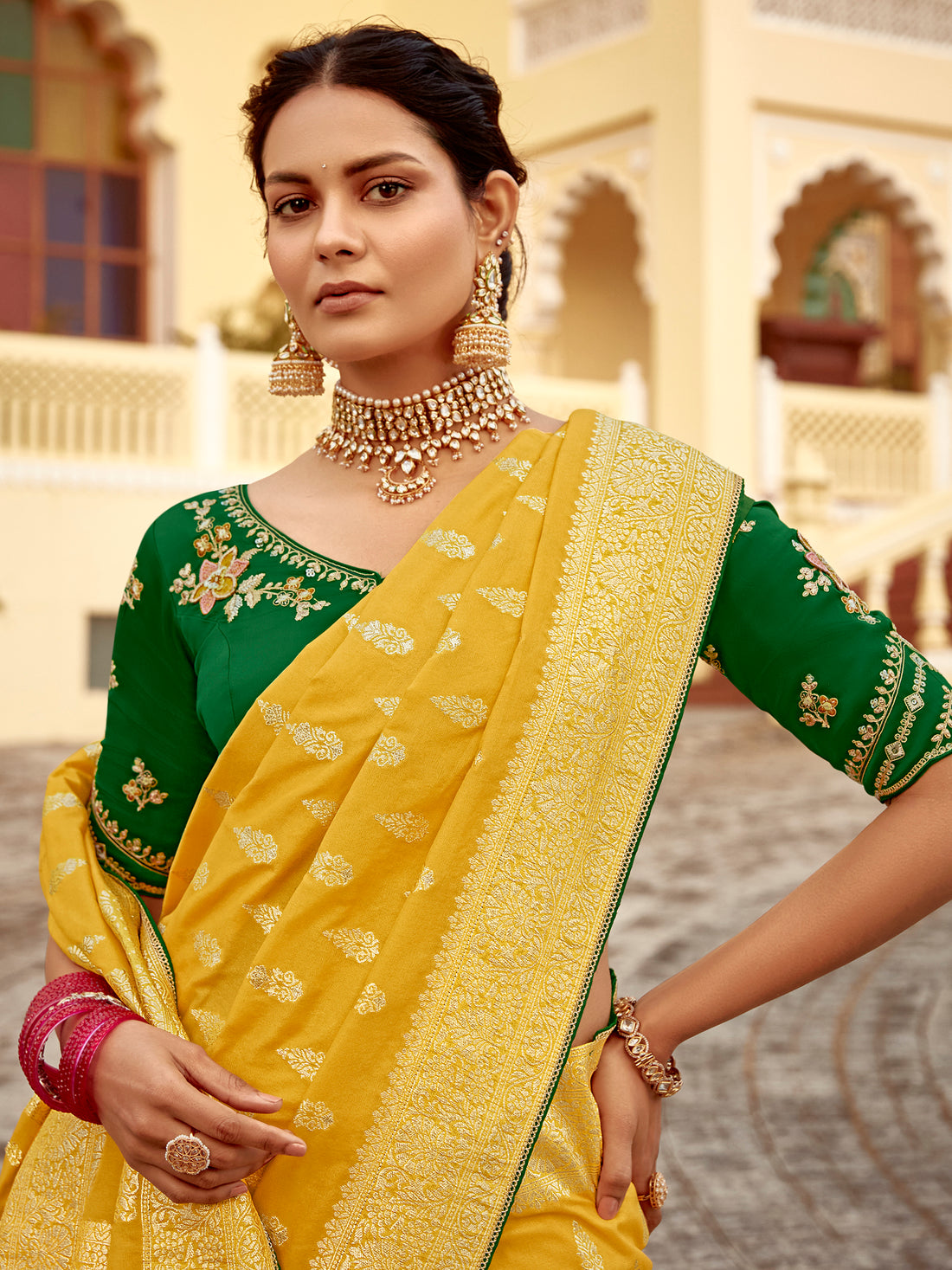 Outstanding Yellow Zari Weaving Dola Silk Haldi Wear Saree
