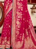 Astonishing Pink Zari Weaving Dola Silk Engagement Wear Saree