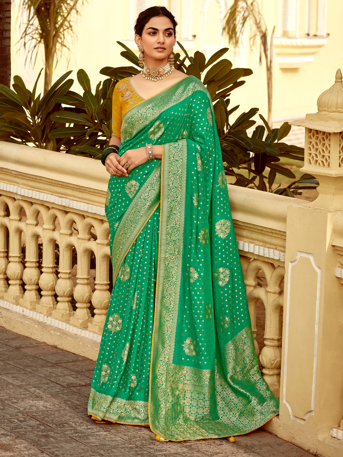 Captivating Green Zari Weaving Dola Silk Festive Wear Saree