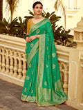 Captivating Green Zari Weaving Dola Silk Festive Wear Saree