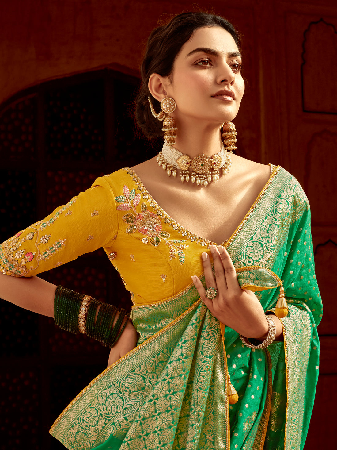 Captivating Green Zari Weaving Dola Silk Festive Wear Saree