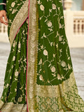 Enchanting Olive Green Zari Weaving Dola Silk Mehendi Wear Saree