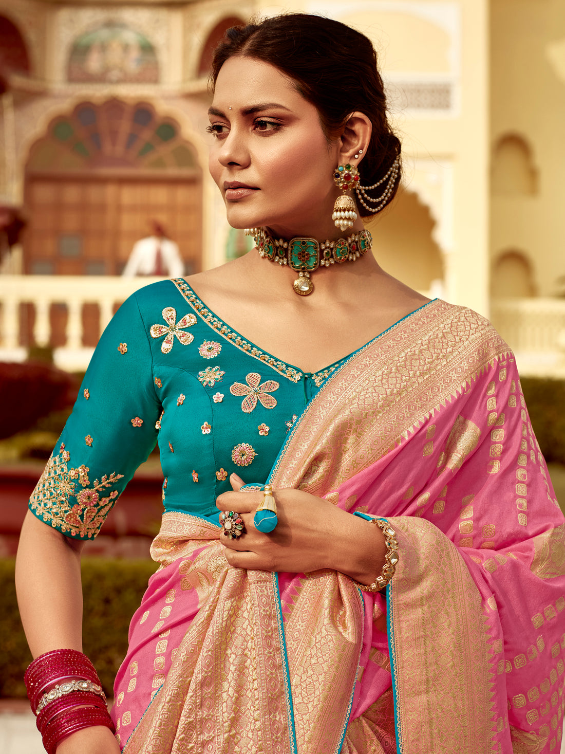 Excellent Pink Zari Weaving Dola Silk Traditional Saree With Blouse 