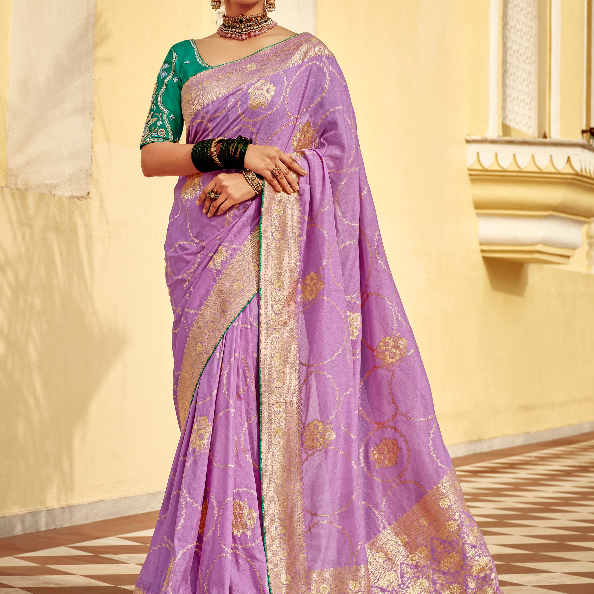 Adorable Lavender Zari Weaving Dola Silk Bridal Wear Saree With Blouse