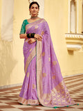 Adorable Lavender Zari Weaving Dola Silk Bridal Wear Saree With Blouse