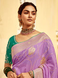 Adorable Lavender Zari Weaving Dola Silk Bridal Wear Saree With Blouse