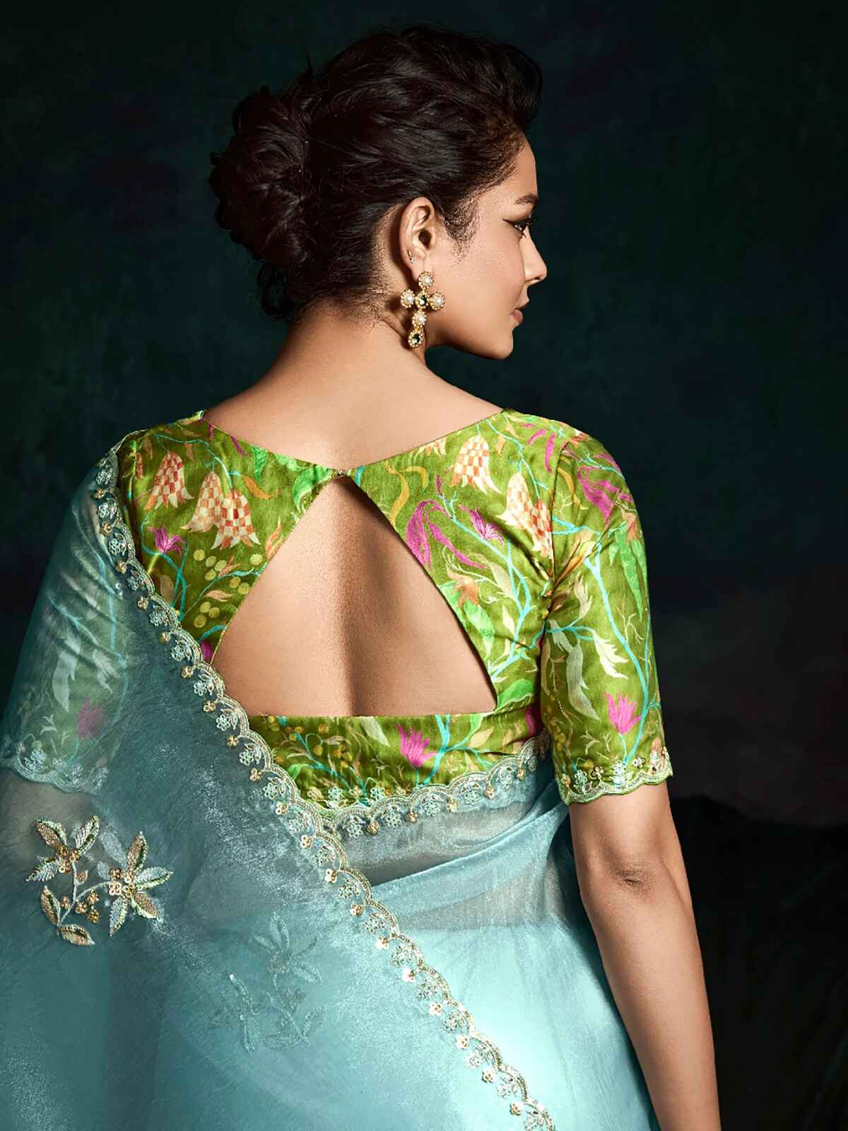 Pretty Sky-Blue Embroidered Tissue Silk Engagement Wear Saree