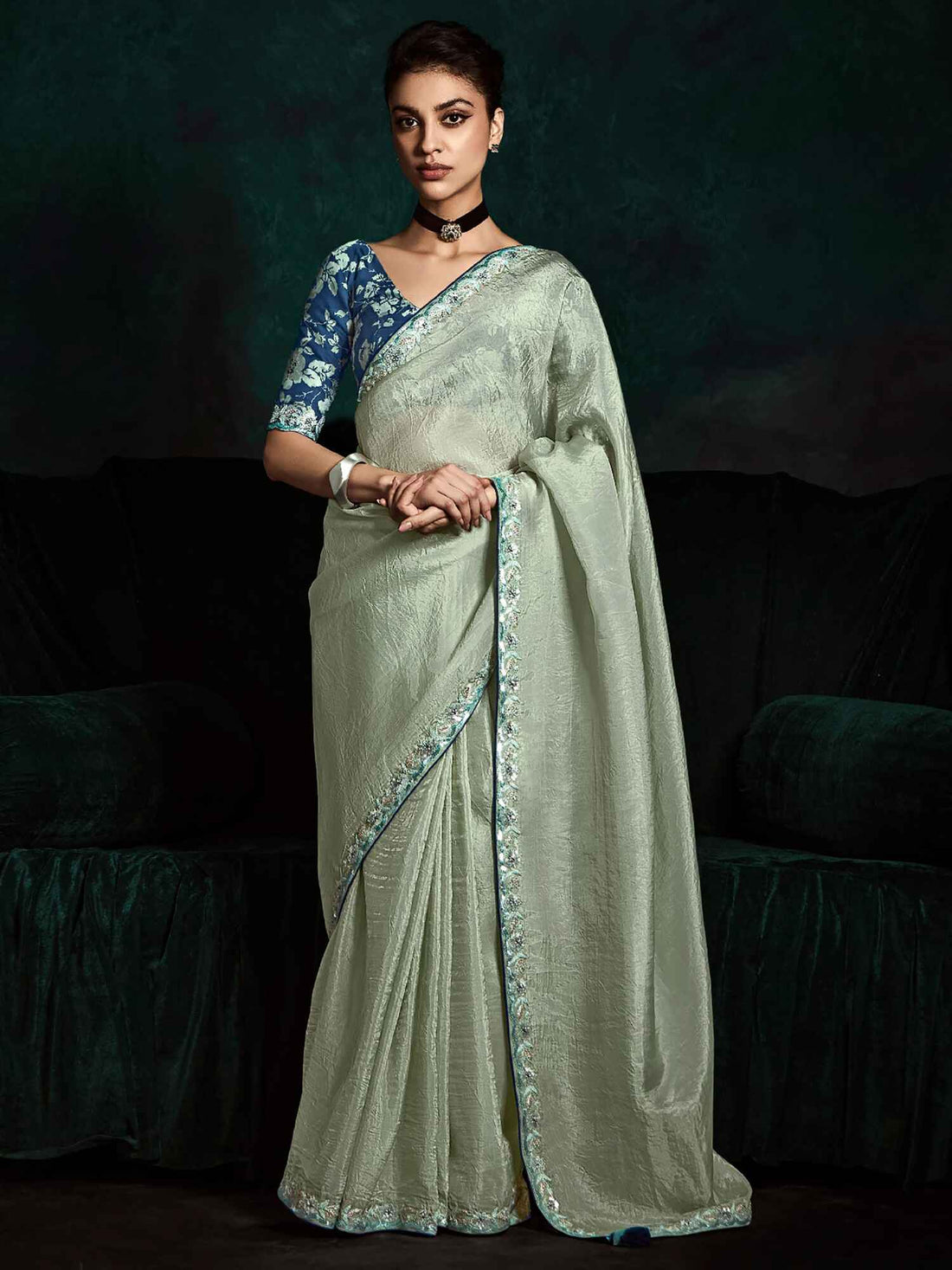 Lovable Pista Green Tissue Silk Festival Wear Saree With Blouse