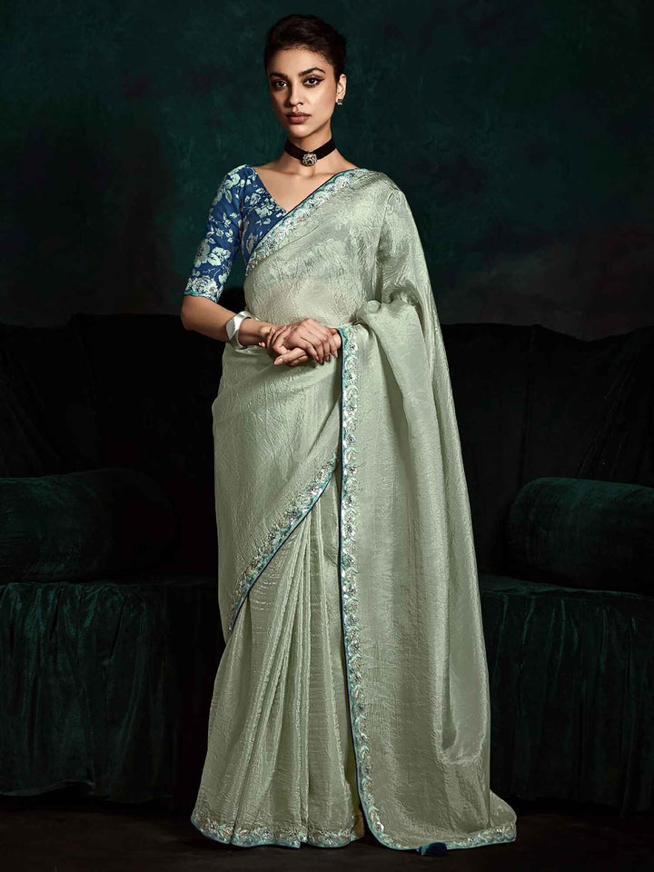 Lovable Pista Green Tissue Silk Festival Wear Saree With Blouse