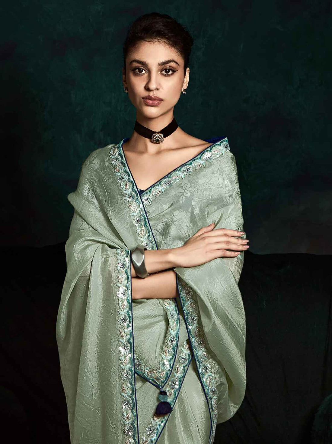 Lovable Pista Green Tissue Silk Festival Wear Saree With Blouse