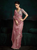 Fascinating Pink Tissue Silk Engagement Wear Saree With Blouse