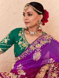 Fabulous Purple Thread Embroidered Viscose Wedding Wear Saree