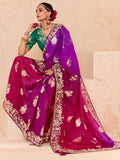 Fabulous Purple Thread Embroidered Viscose Wedding Wear Saree