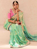 Lovely Pista Green Thread Embroidered Viscose Bridal Wear Saree