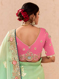 Lovely Pista Green Thread Embroidered Viscose Bridal Wear Saree