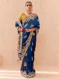 Stunning Navy Blue Thread Embroidered Viscose Engagement Wear Saree