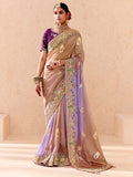 Tantalizing Ivory Thread Embroidered Viscose Bridal Wear Saree