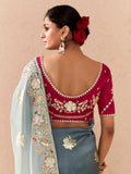Bewitching Grey Thread Embroidered Viscose Wedding Wear Saree