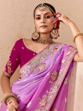 Tantalizing Purple Thread Embroidered Viscose Engagement Wear Saree