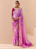 Tantalizing Purple Thread Embroidered Viscose Engagement Wear Saree