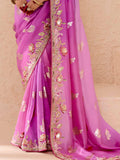 Tantalizing Purple Thread Embroidered Viscose Engagement Wear Saree