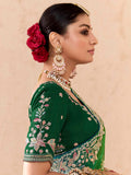 Magnetic Green Thread Embroidered Viscose Bridal Wear Saree