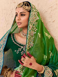 Magnetic Green Thread Embroidered Viscose Bridal Wear Saree