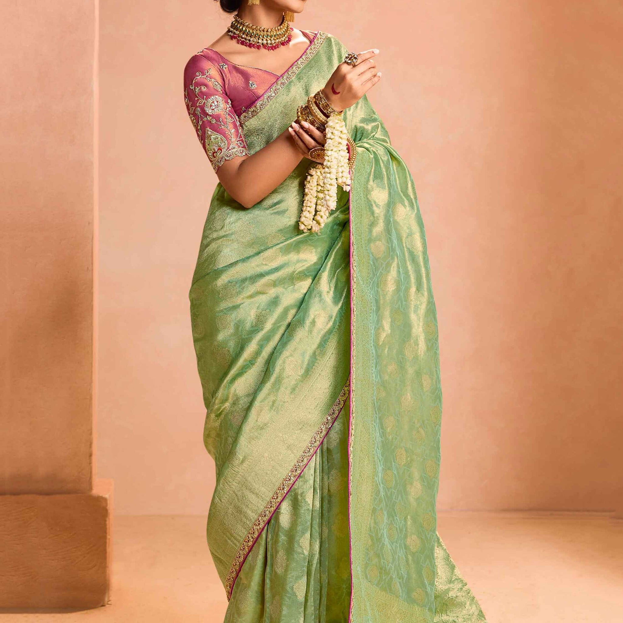 Winning Green Zari Weaving Silk Function Wear Saree With Blouse