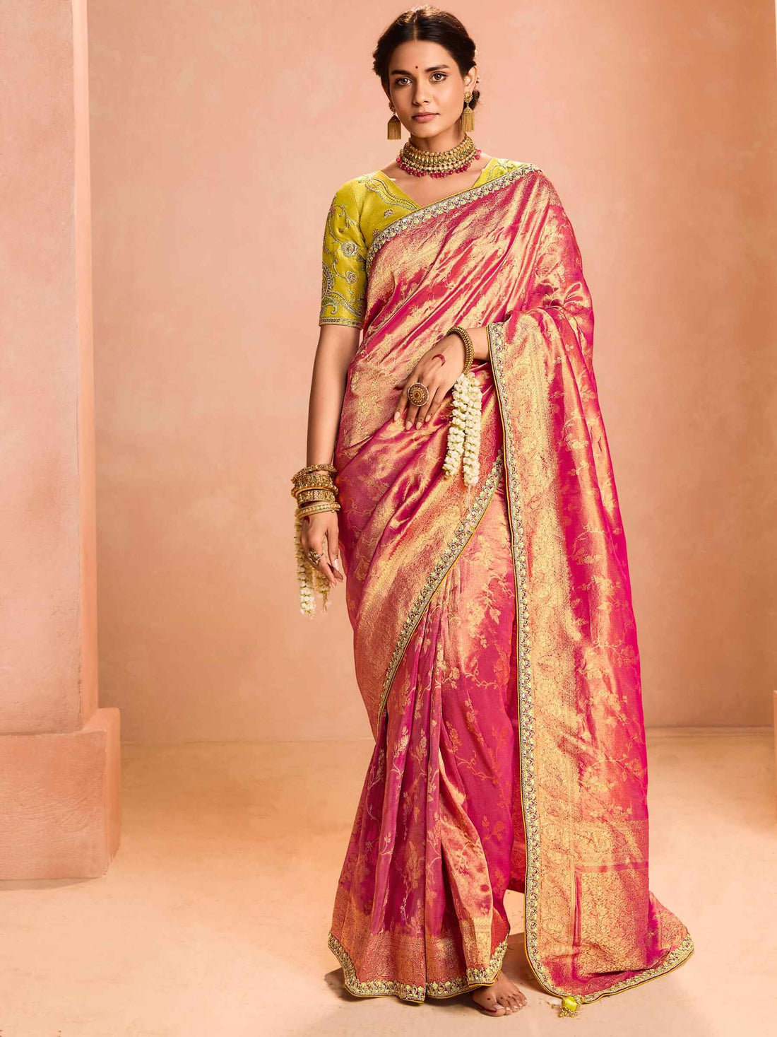 Incredible Red Zari Weaving Silk Wedding Wear Saree With Blouse