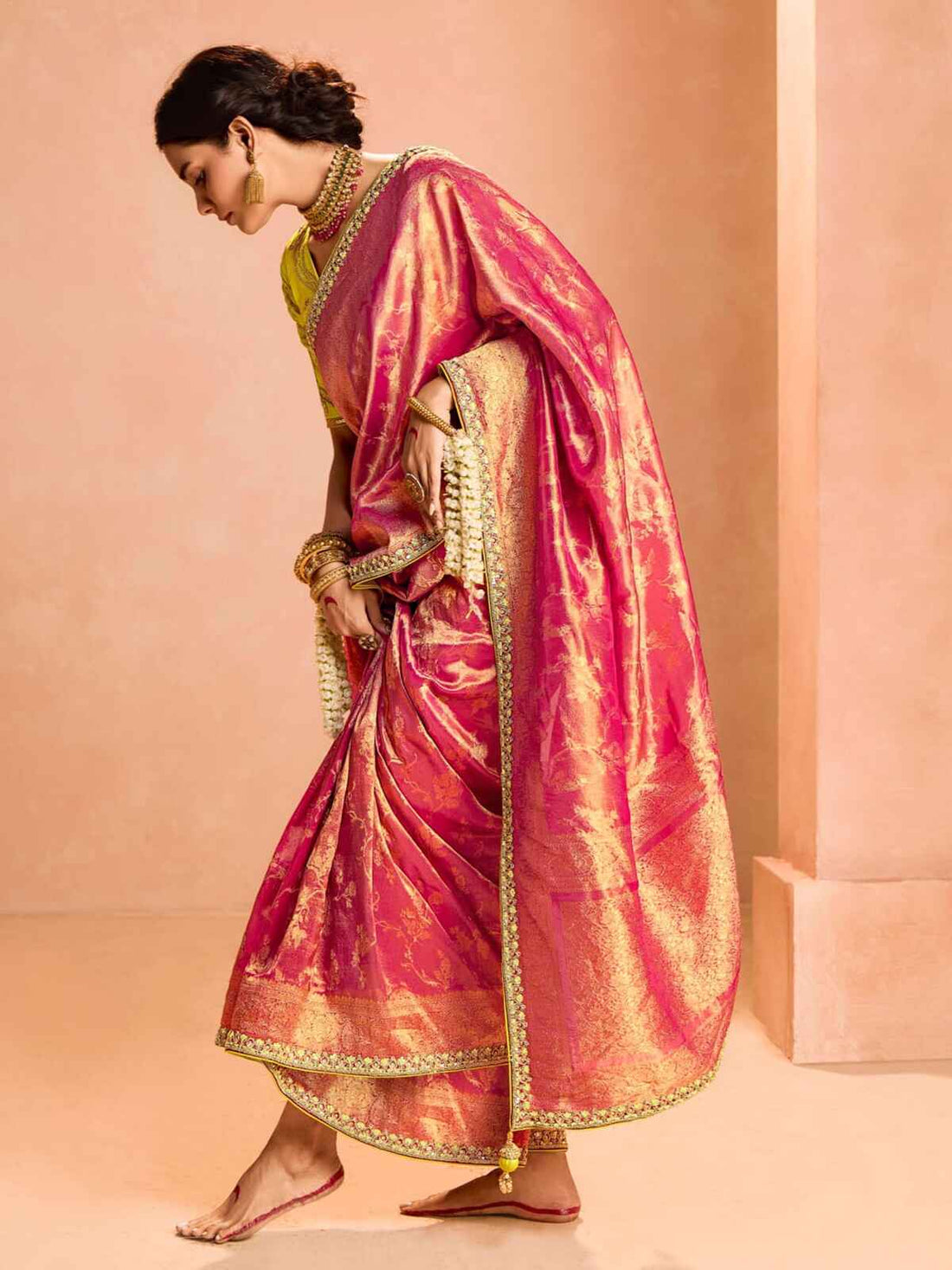 Incredible Red Zari Weaving Silk Wedding Wear Saree With Blouse