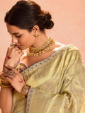 Surprising Ivory Color Zari Weaving Silk Festival Wear Saree