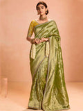 Delightful Green Zari Weaving Silk Mehendi Wear Saree With Blouse