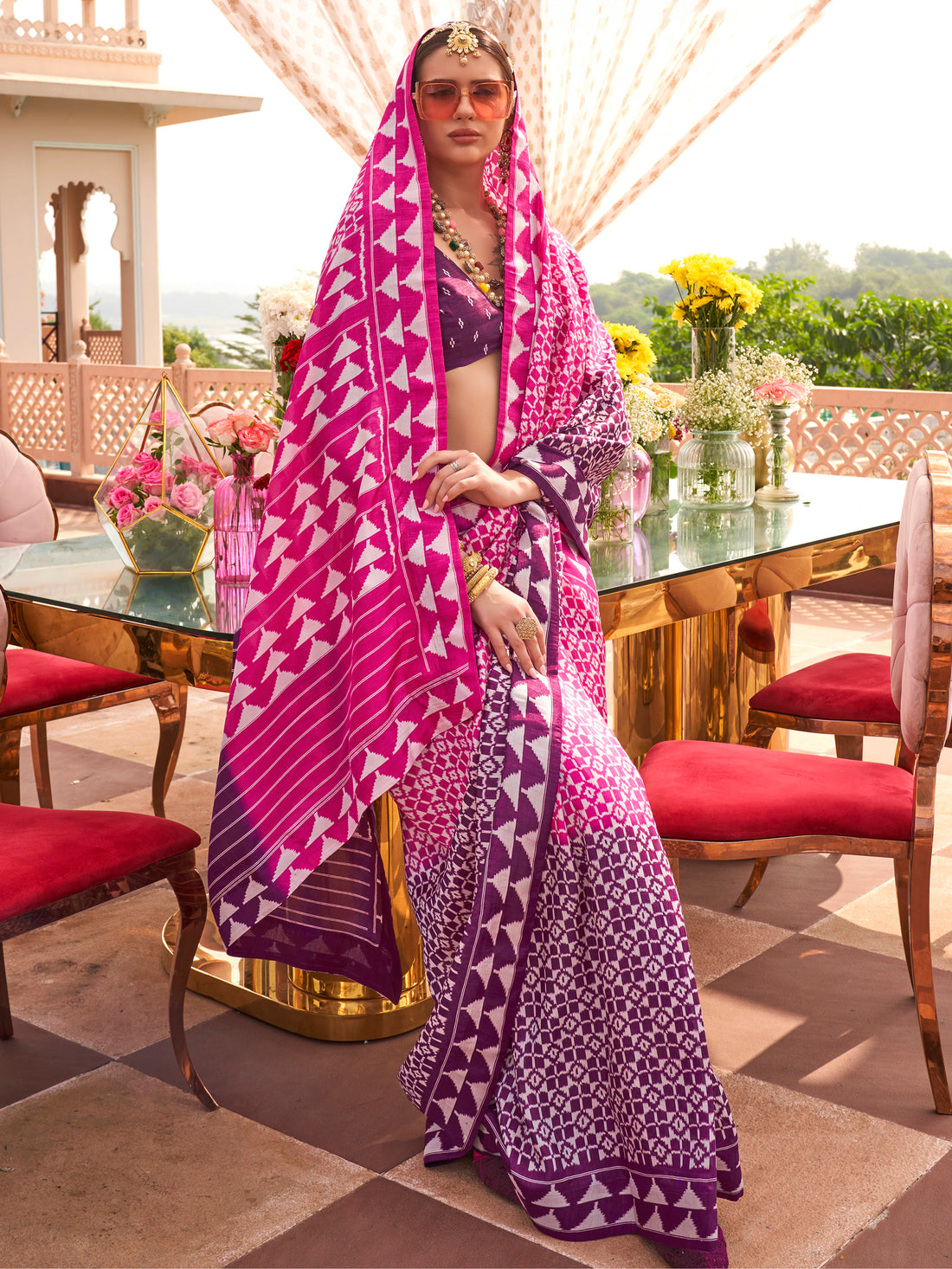 Incredible Pink Digital Printed Silk Festival Wear Saree With Blouse