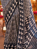 Beautiful Navy Blue Digital Printed Silk Festival Wear Saree With Blouse