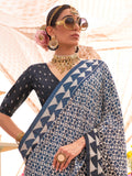 Beautiful Navy Blue Digital Printed Silk Festival Wear Saree With Blouse