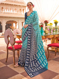 Captivating Sky-Blue Digital Printed Silk Traditional Saree With Blouse