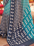 Captivating Sky-Blue Digital Printed Silk Traditional Saree With Blouse