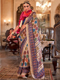 Enchanting Cream Foil Printed Silk Casual Wear Saree With Blouse