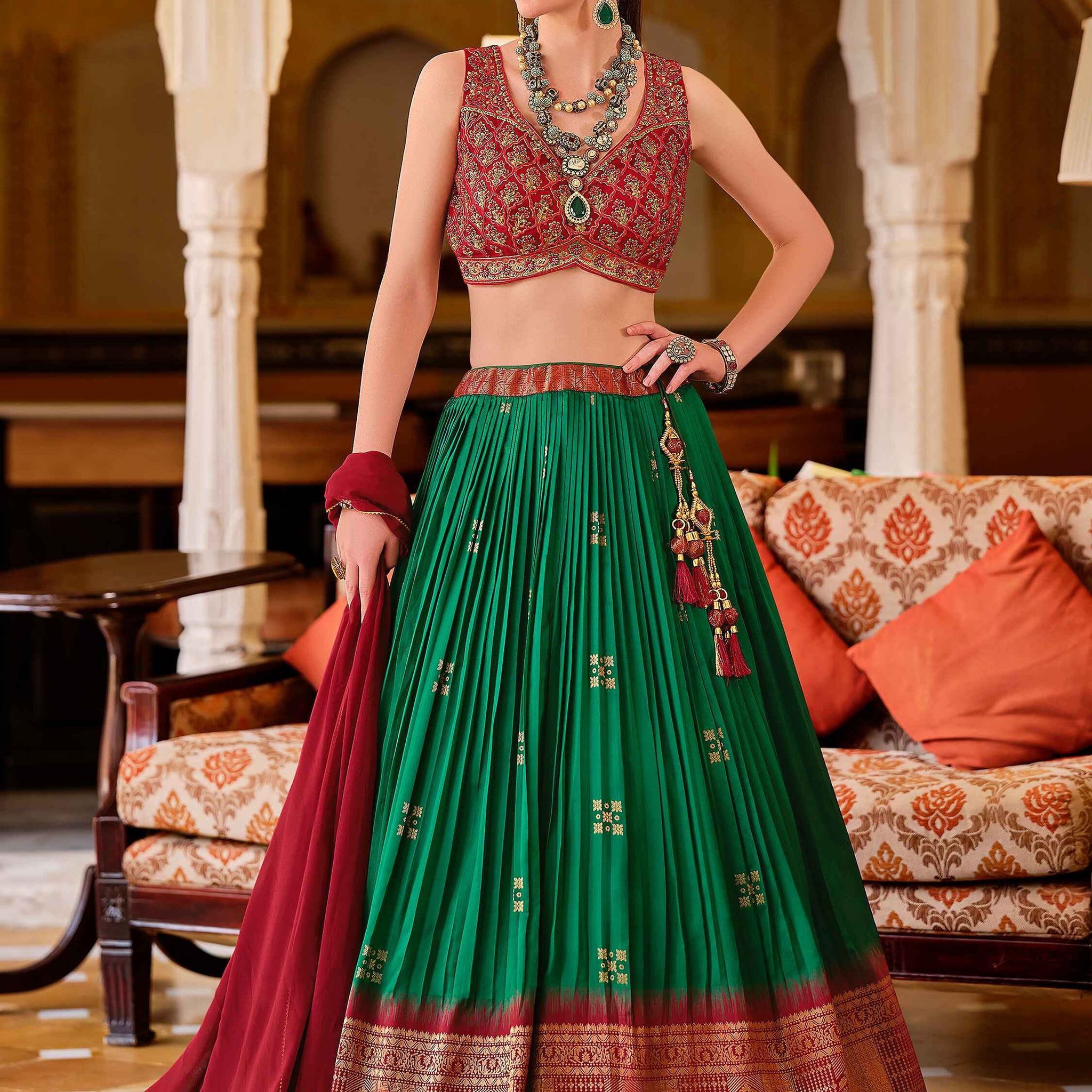 Surprising Green Zari Weaving Silk Wedding Lehenga Choli With Dupatta