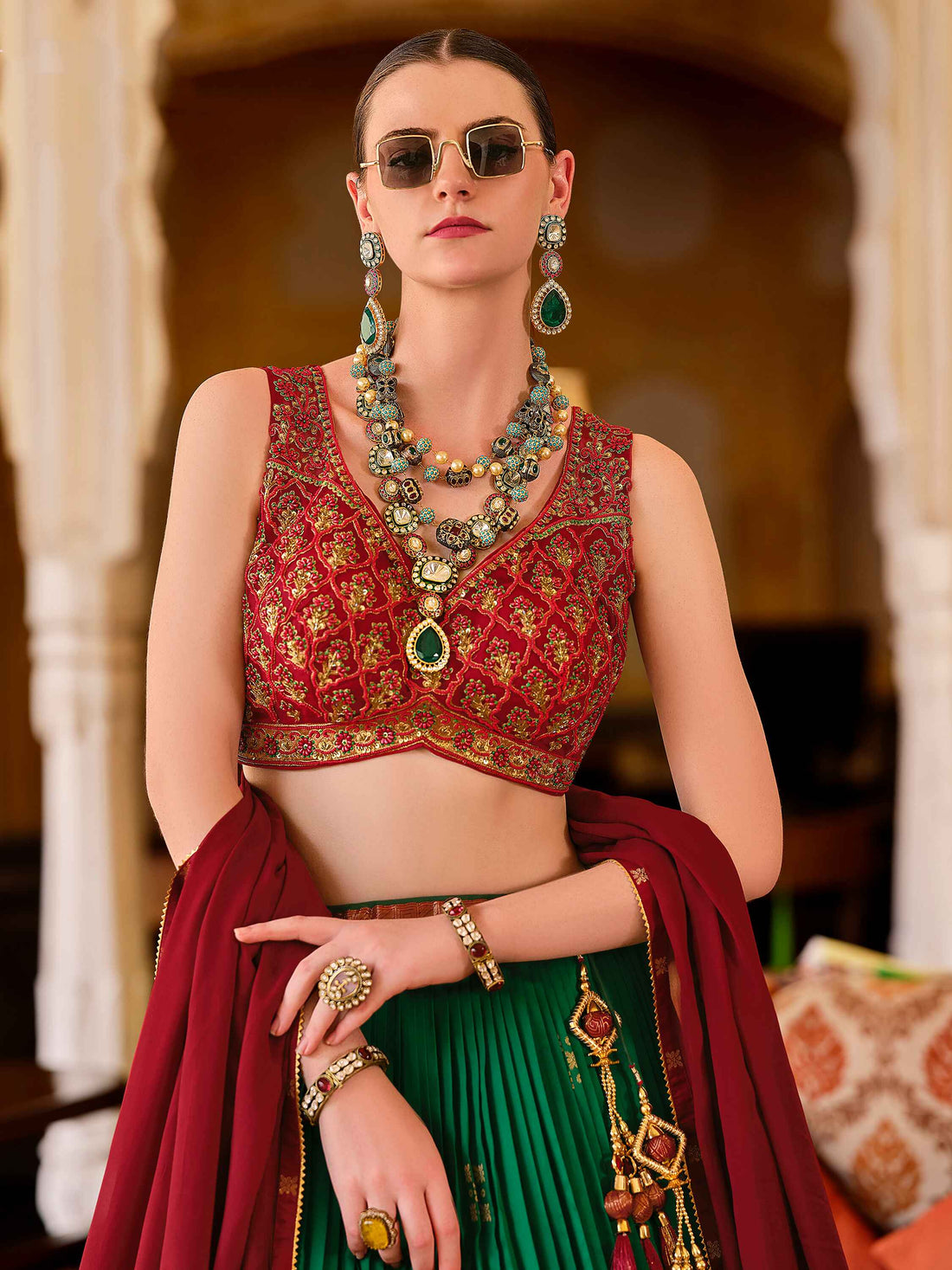 Surprising Green Zari Weaving Silk Wedding Lehenga Choli With Dupatta