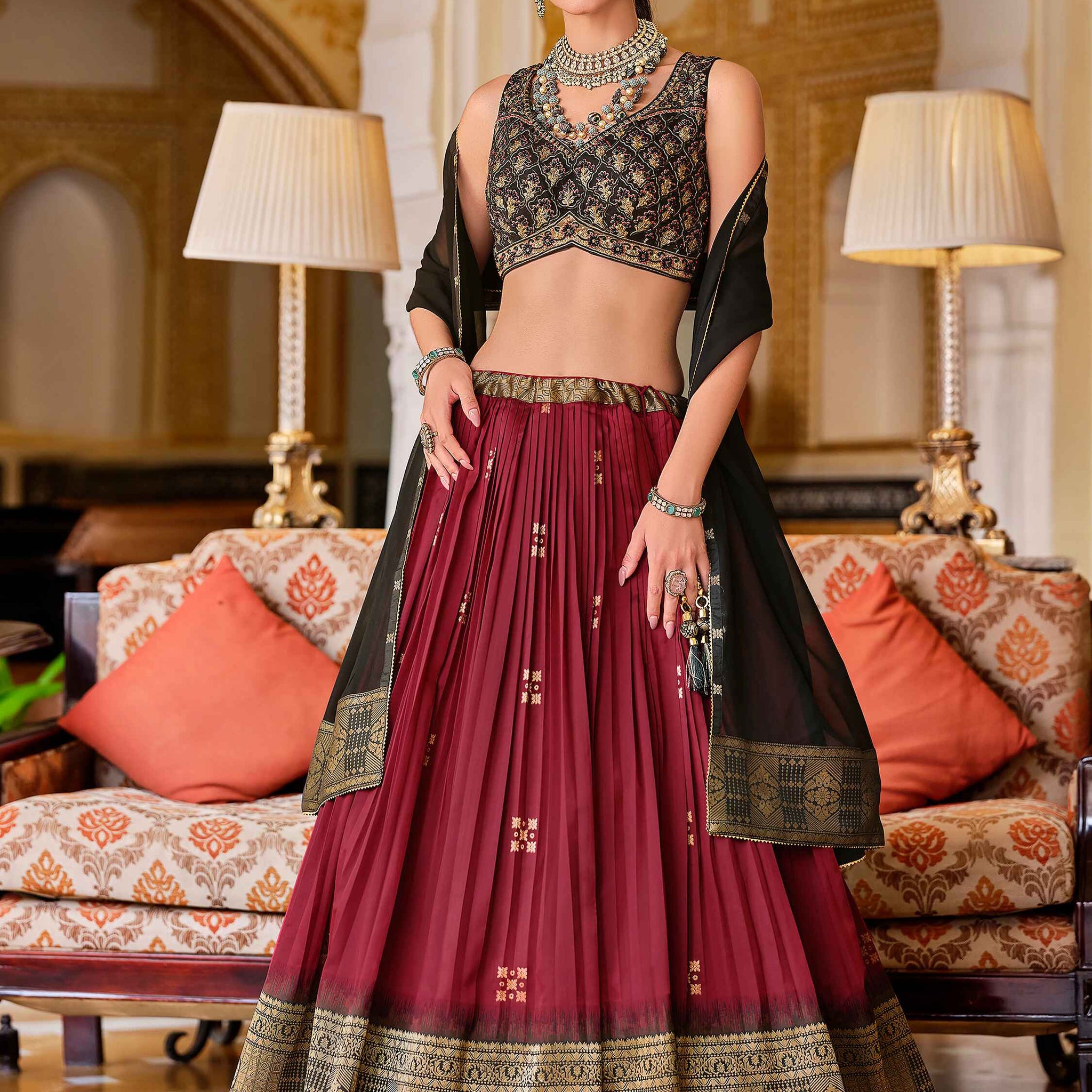 Marvelous Maroon Zari Weaving Silk Wedding Wear Lehenga Choli